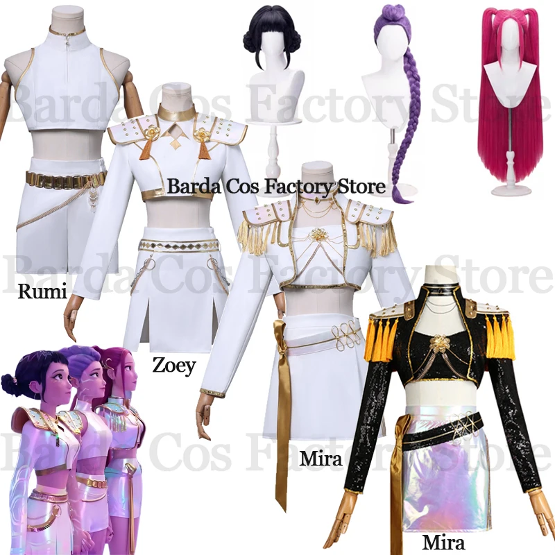 

Huntrix Kpop Demon Hunters Mira Rumi Zoey Cosplay Costume Wig Golden Stage Performance Costume Uniform Halloween Roleplay Outfit