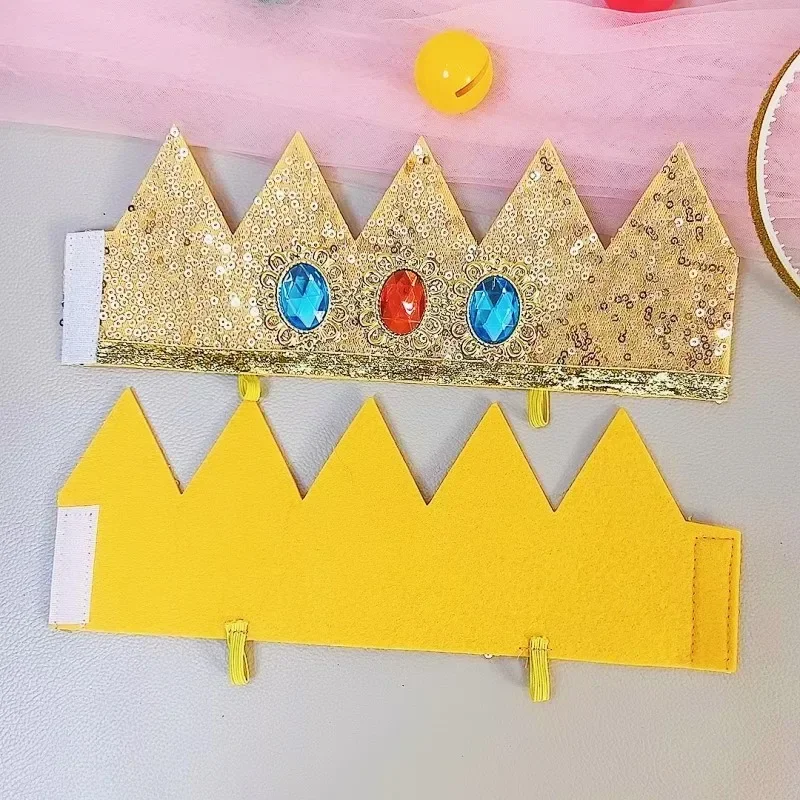 Game Super Mario Princess Peach Hair Bands for Girls Kawaii Glitter Crown Hairband Party Cosplay Headband Crown Hair Accessories