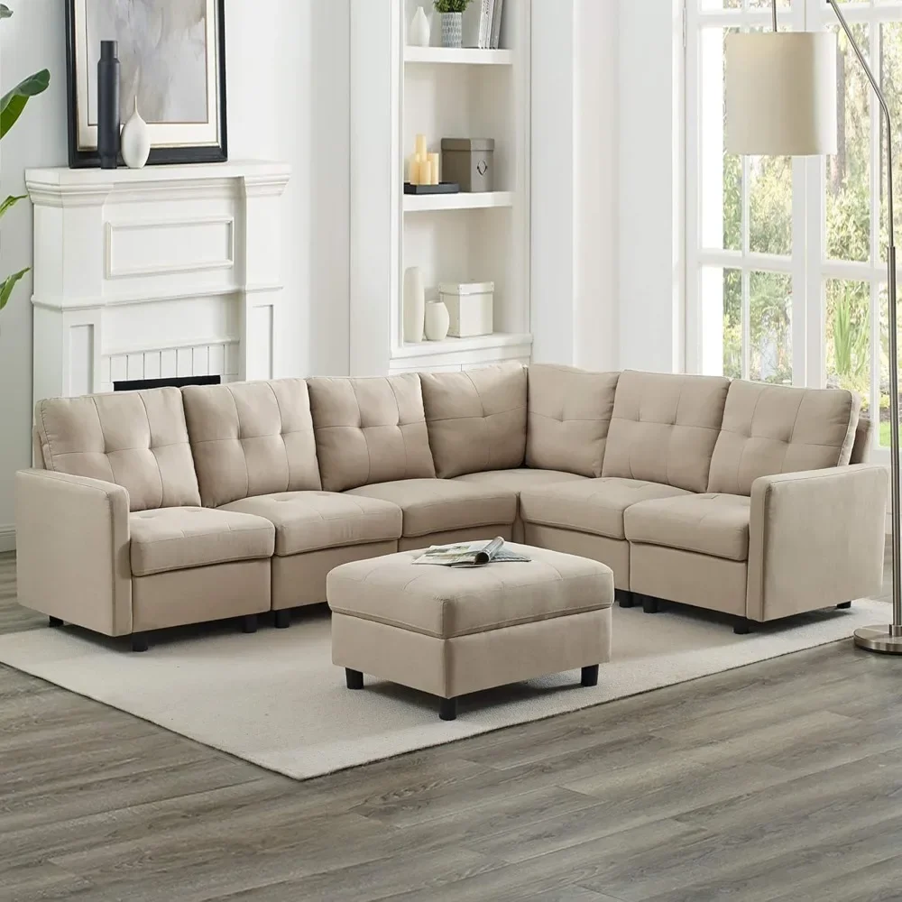 

7-Piece Couches for Living Room, 6 Seater L Shaped Sleeper Sofa Furniture Set, Reversible Sectional Couches for Small Spaces