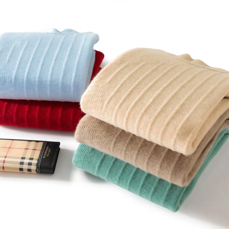 ฤดูใบไม้ร่วงฤดูหนาวใหม่ขนสัตว์บริสุทธิ์ 100% ผู้ชายหลวมกึ่งสูงสีทึบเสื้อกันหนาวธุรกิจถัก Bottoming เสื้อ