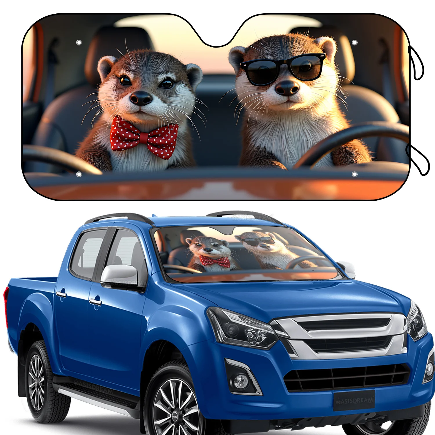 

1pc Beaver & Glasses Windshield Sunshade - 57" X 27.5" UV-Reflective Car Protector With 4 Suction Cups, Cool Interior Design For
