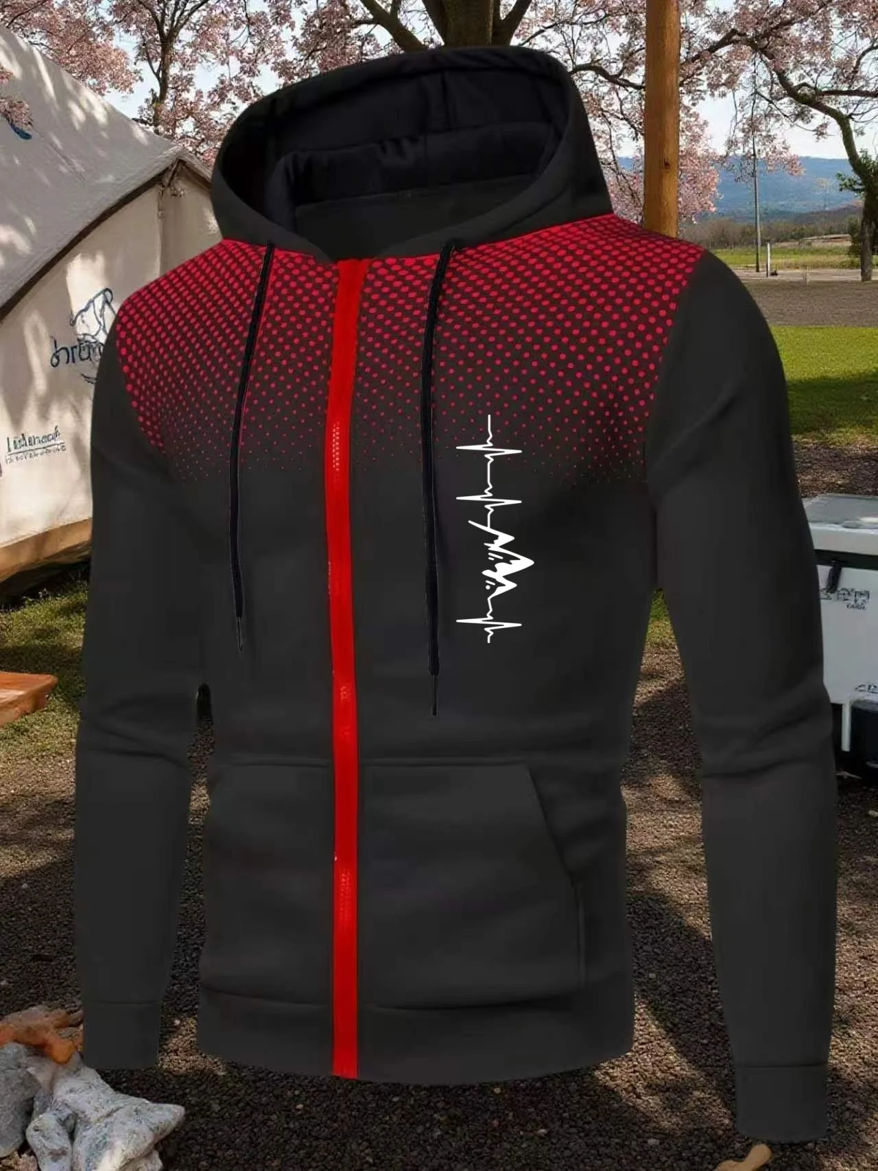 Men Simple Zipper Hooded Top autumn and winter Warm Outerwear Drawstring Hoodie Outdoor street Men Casual Sporty Printed Graphic