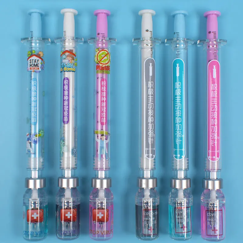 6Pcs New Actively Vaccinated Gel Pens Vaccine Pen Simulation Needle Tube Neutral Pens Ballpoint Pen Black Ink Pens
