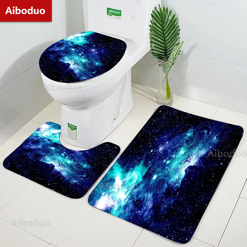 

Dreamlike Starry Galaxy Pattern Bathroom 3Pcs/set Mat Home Flannel Decorations Accessories Floor Rugs Toilet Cover 40*60/50*80CM