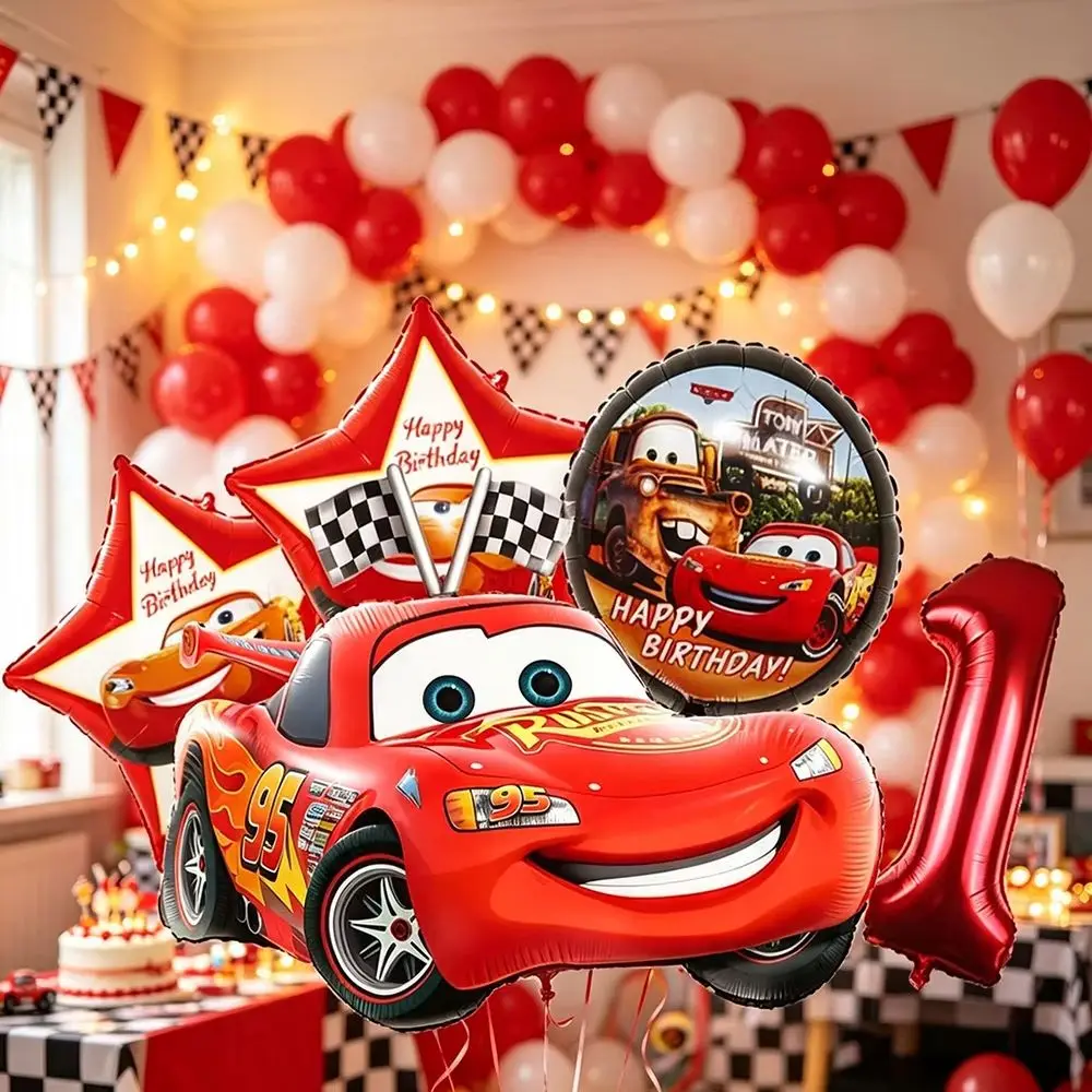 Cartoon Lightning Car Theme Foil Balloons Set Number 1-8 Balloon Cartoon Car Happy Birthday Party Decoration Supplies Party Prop