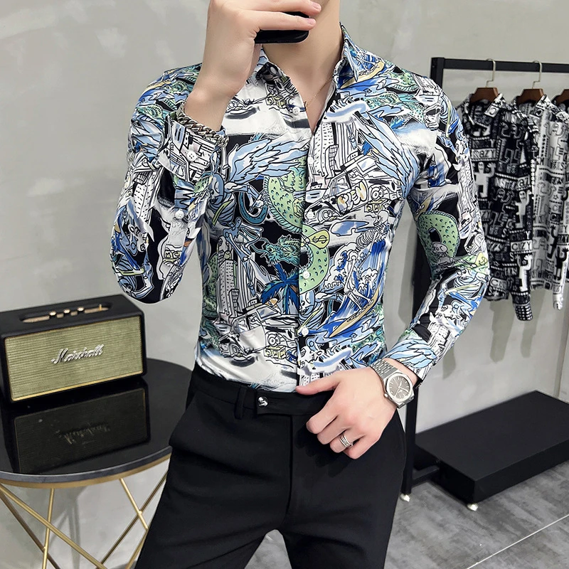 

Men's Clothing Hemd 2023 Fashion Vintage Skull Print Maglia Long Sleeve Shirts Spring New Casual Hawaiian Beach Viking Man Shirt