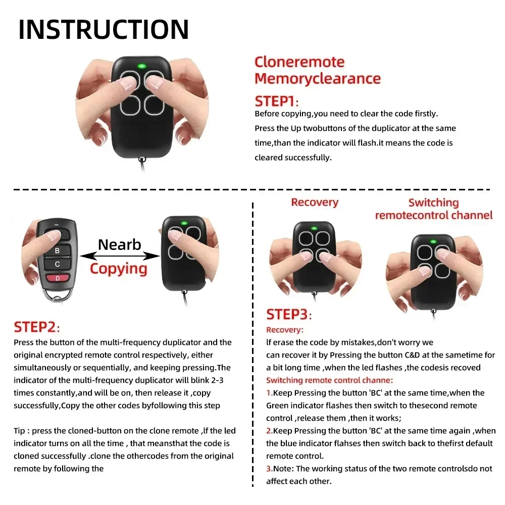 433MHz Code Grabber Clone Gate Key Garage Door RF Remote Control Duplicator Fob Command Hand Transmiter 4 Buttons waterproof