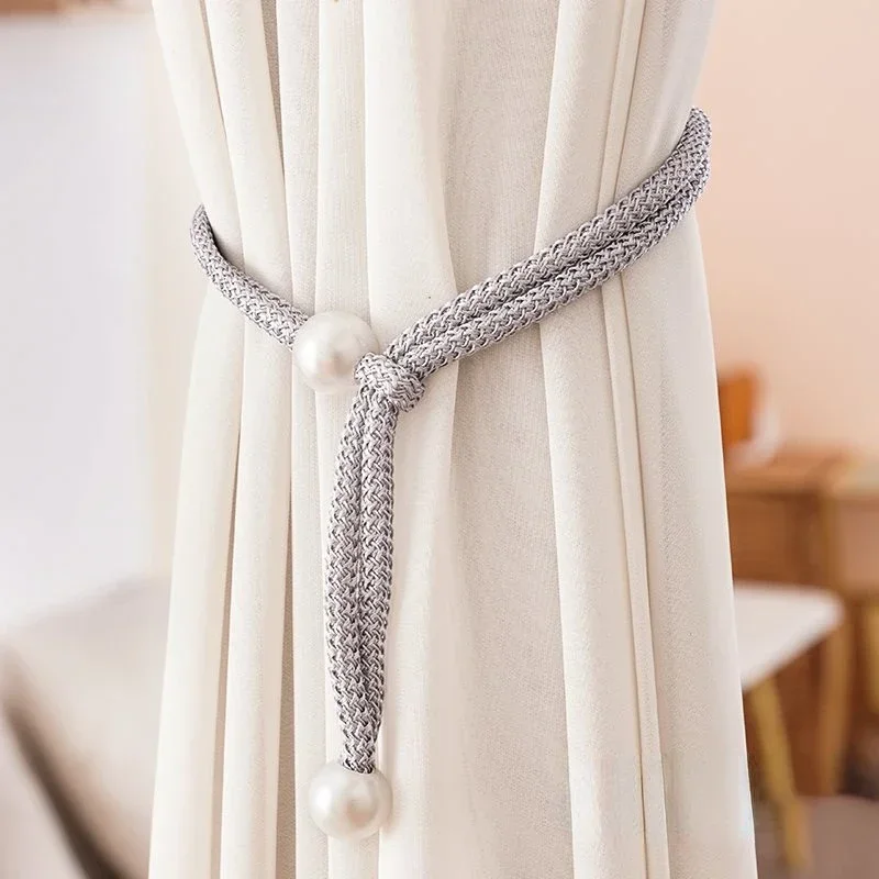 2Pcs Adjustable Pearl Curtain Clip Hanging Adjustable Pull-Out Rope Tie Back Curtain Decor Accessories Laços Para Cortinas 창 타이