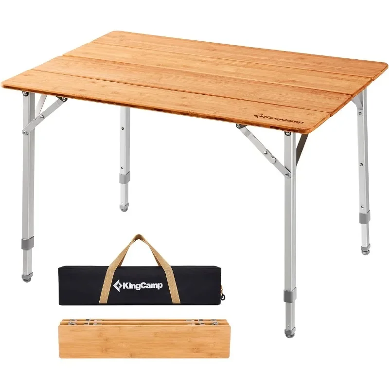 

KingCamp Lightweight Stable Folding Camping Table Bamboo Outdoor Folding Tables Adjustable Height Portable Picnic