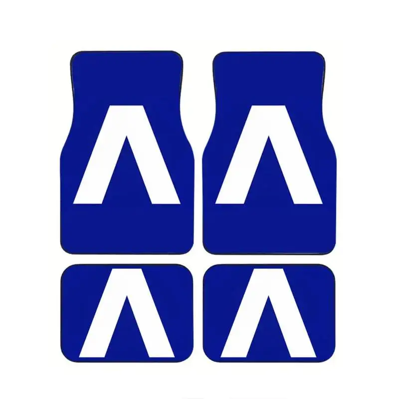 

4Pcs Blue White Lambda Print Car Floor Mat Minimalist Letter Design Non-Slip Durable Polyester Carpet Universal For All Vehicles
