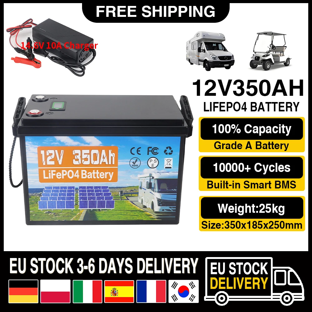 EU-voorraad 12V 350AH 3.2V 360AH Lifepo4-batterij, oplaadbare lithium-ijzerfosfaatbatterijen, DIY 12V 24V 36V 48V voor EV-golfkarren met busbars