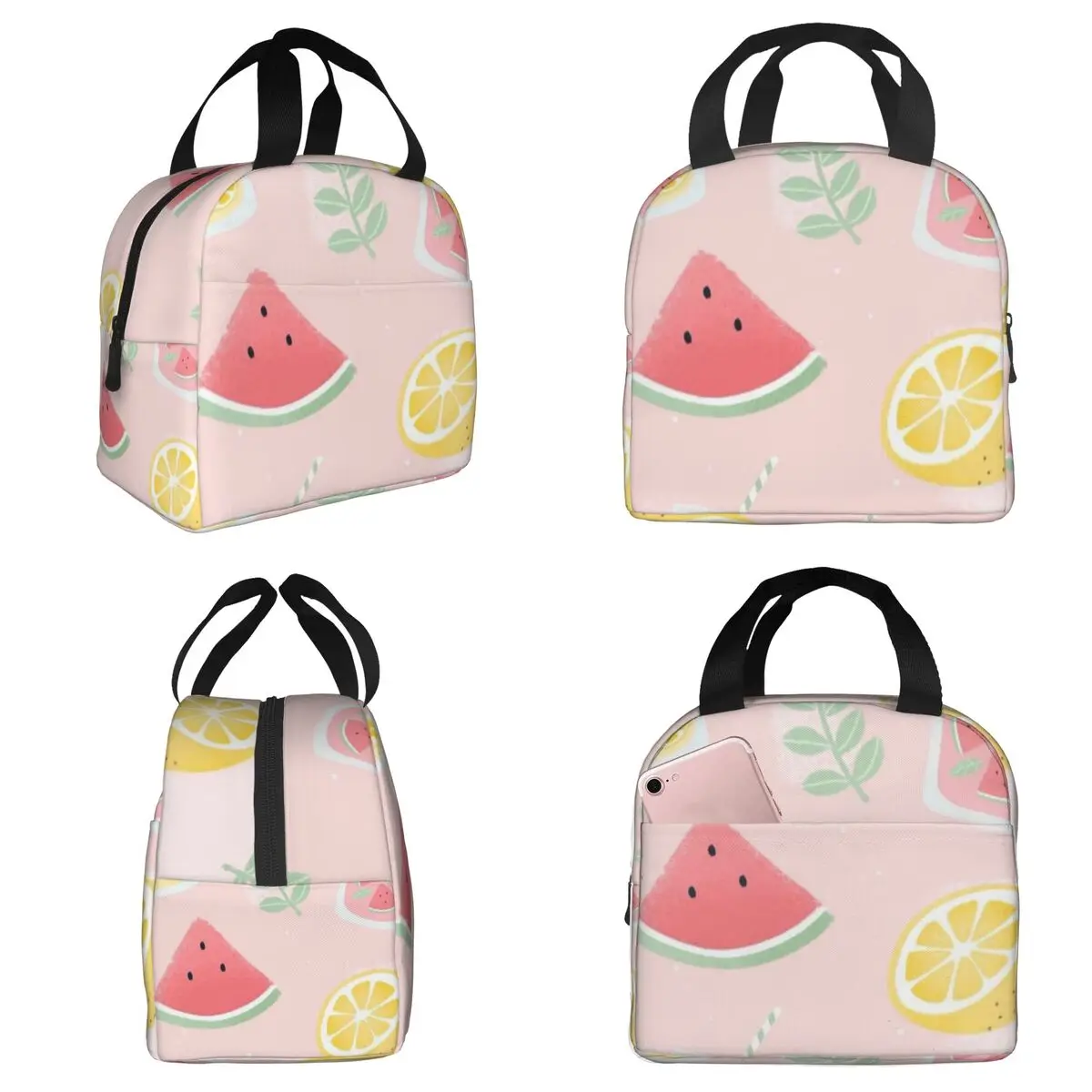 

Watermelon And Lemon Pattern Insulated Lunch Bag for Women Office Cooler Thermal Food Box Tote Portable Lunch Boxes Container