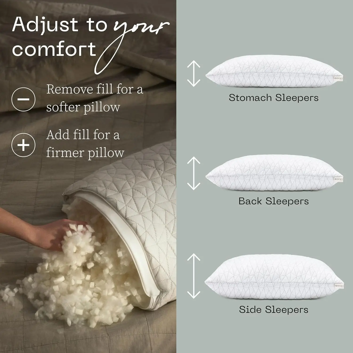 Original Adjustable Pillow Queen Size Bed Pillows Cross Cut Memory Foam Pillows Medium Firm Back Stomach and Side Sleeper Pillow