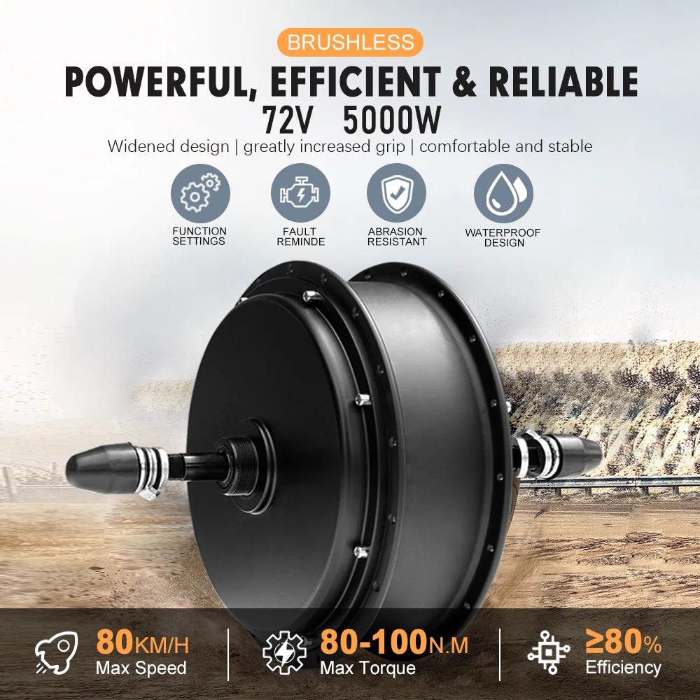 72V 5000W Electric Fat Bike Kit High Speed Brushless Rear Rotate Hub 4.0 Tyre Motor Wheel Drive 170mm for Ebike Conversion Kit