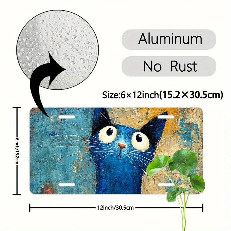 2D Flat - [Open ]2D Flat Car P Solely Decoration Available Car P License Plate, with Vivid Blue Cat Design 6X12 Inch 15.2X30.5 C
