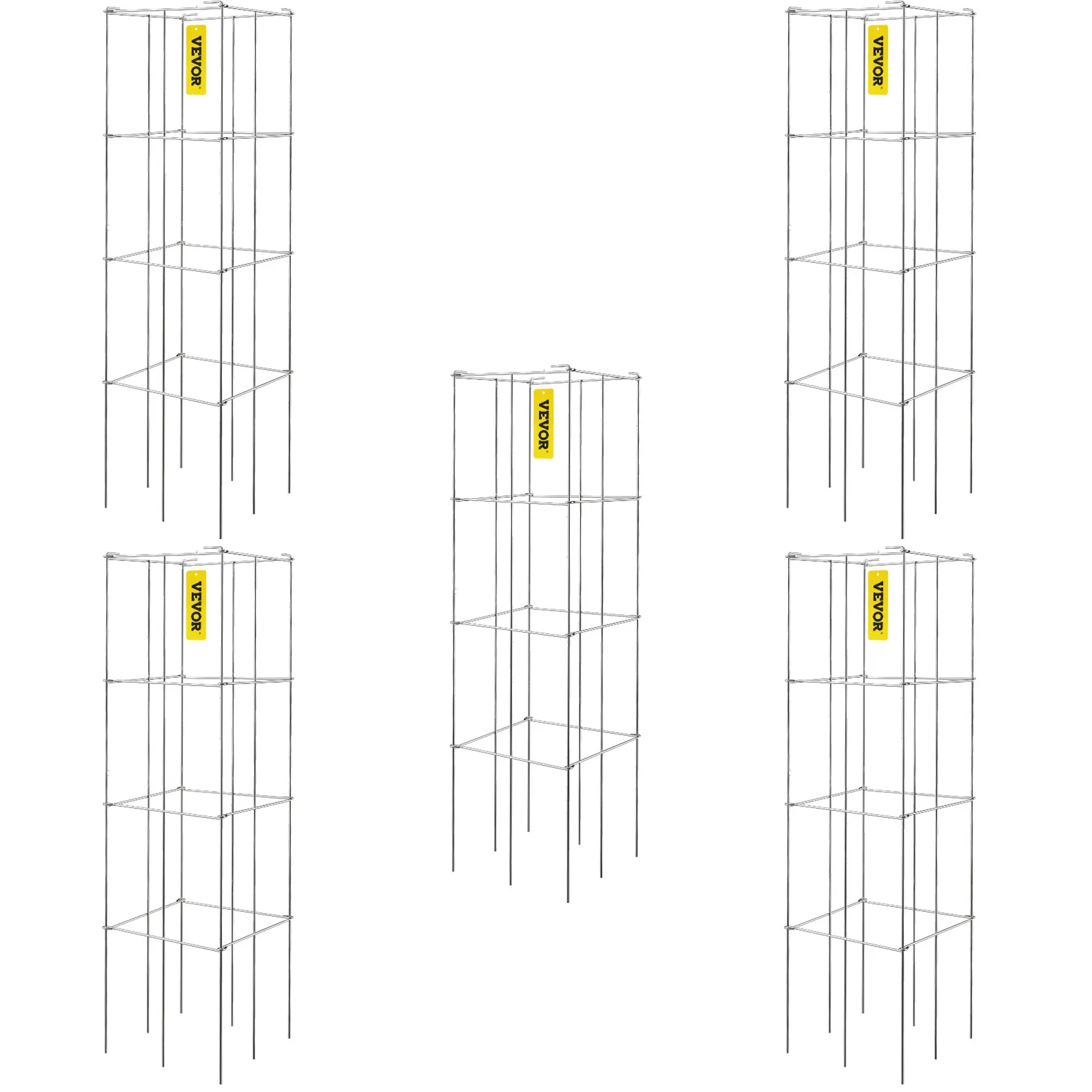 

VEVOR Tomato Cages Plant Support Cage 5Pack Square Steel 3.8FT Silver for Garden