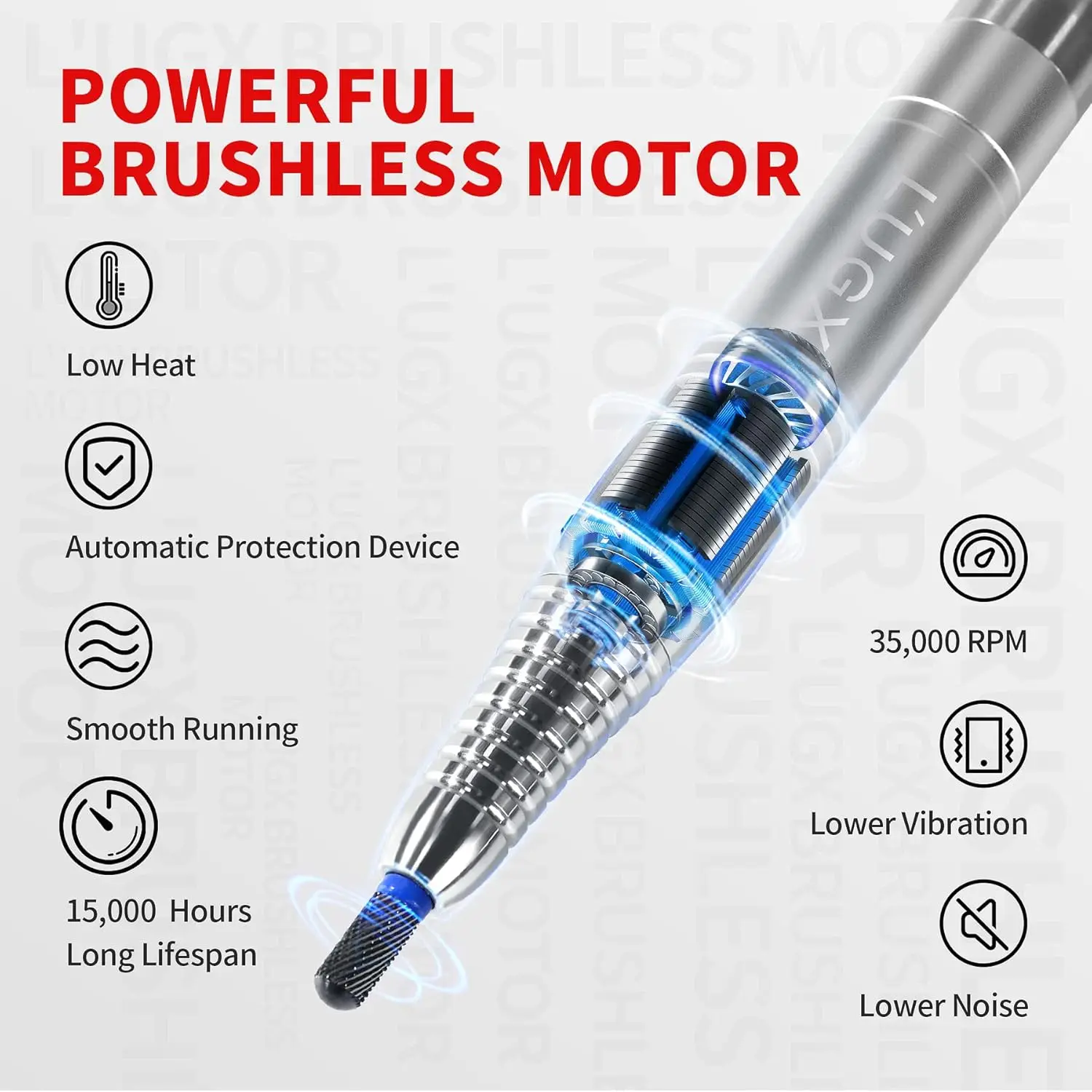 Nail Drill 35000RPM Professional Brushless Electric Nail Drill Machine Rechargeable Cordless Nail Efile for Acrylic Gel Nails