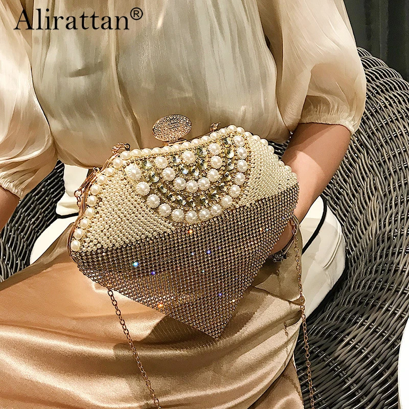 

Alionly 2024 New Handmade Chain Evening Bag Hand-Held Pearl Party Banquet Fashion Clutch Bag Spot sac a main femme