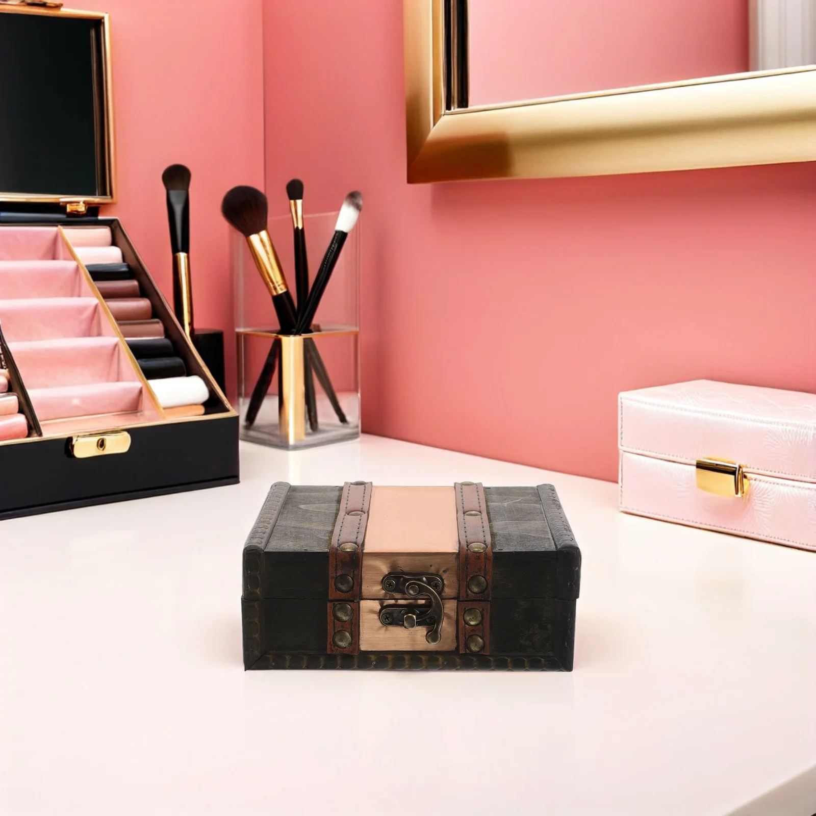 

Chinese Jewelry Box Vintage Design Wooden Treasure Case for Retro Trinket Holder Functional Compartment Decorative Asian