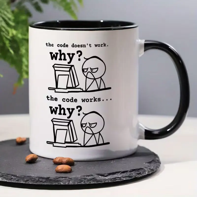 Mug à café en céramique de 1 once avec le slogan « Code n'est pas efficace... » Pourquoi ?" Slogan amusant sur le thème de la programmation - Compatible micro-ondes, design durable, cadeau idéal pour les programmeurs,