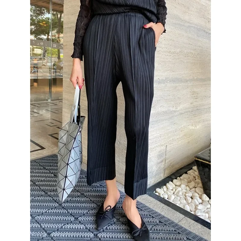 Pleats Set Women\'s Pants Two Piece Set 2023 Autumn/Winter New Loose Casual Set Lace Fashion Long Skirt Top Pencil Pants