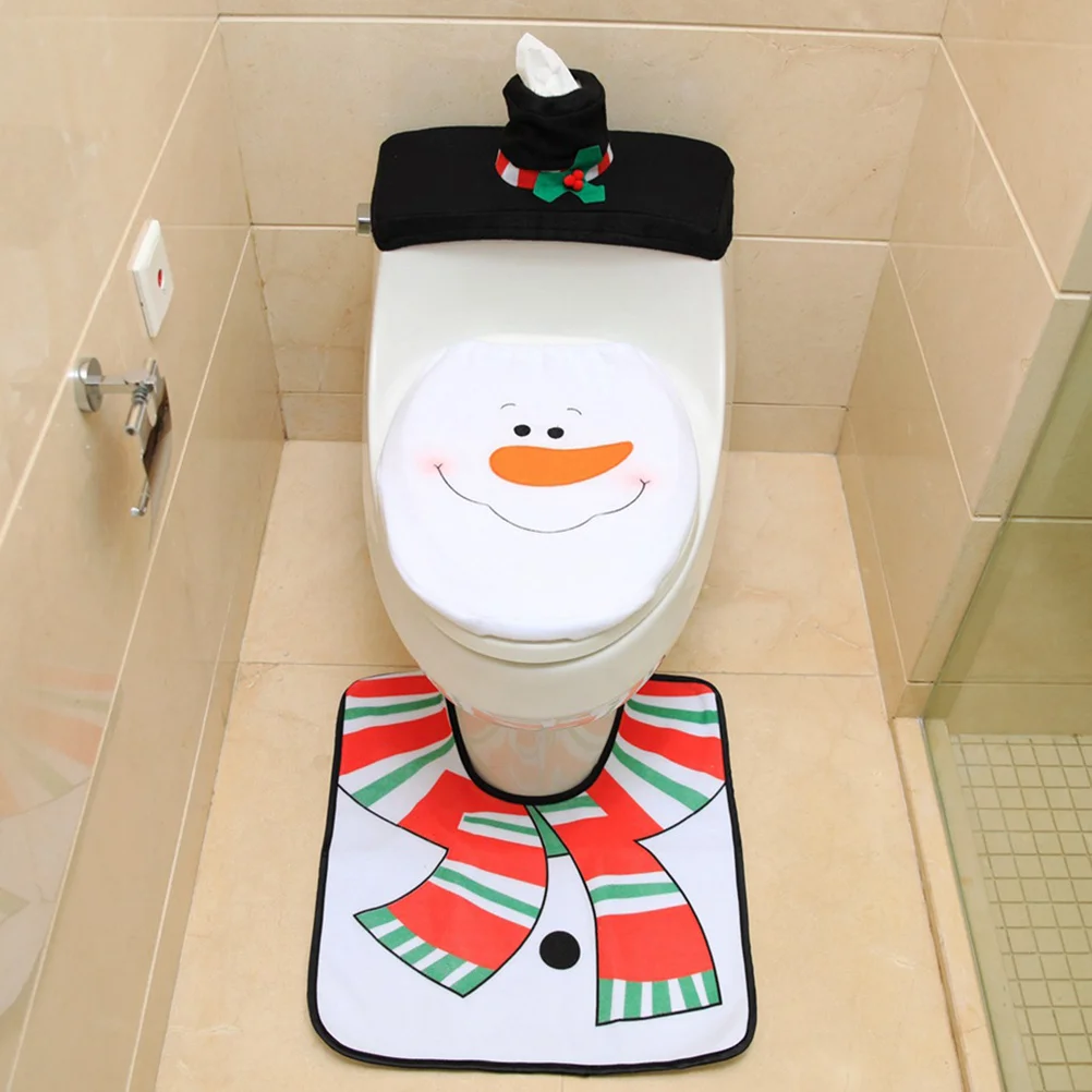 

1Set Christmas Toilet Decoration Set Home Bathroom Decor Non-Slip Mats Xmas Cheer Toilet Seat Cover Set Home Bathroom Decoration