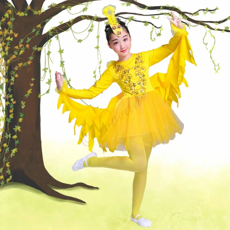 Children White Swan Ballet Dance Costumes Modern Dance Animal Costumes Fantasia Halloween Birds Clothing With Angel Wings