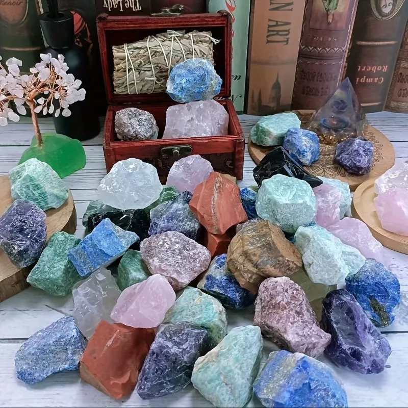 الحجر الخام الطبيعي حجر الكوارتز الكريستال عالية الجودة متعدد الألوان شفاء كريستال كتلة شقرا التأمل حجر ديكور المنزل #5