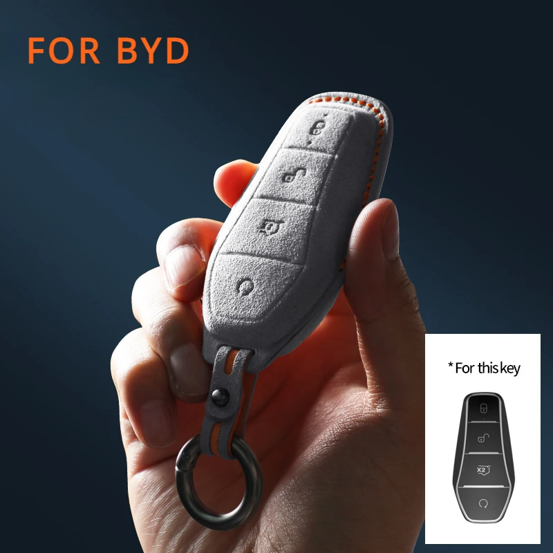 

For BYD Han Ev Tang Dm Qin PLUS Song Pro MAX Yuan Dolphin E2 Suede Remote Car Key Case Shell Keychain for BYD Leather Car Key