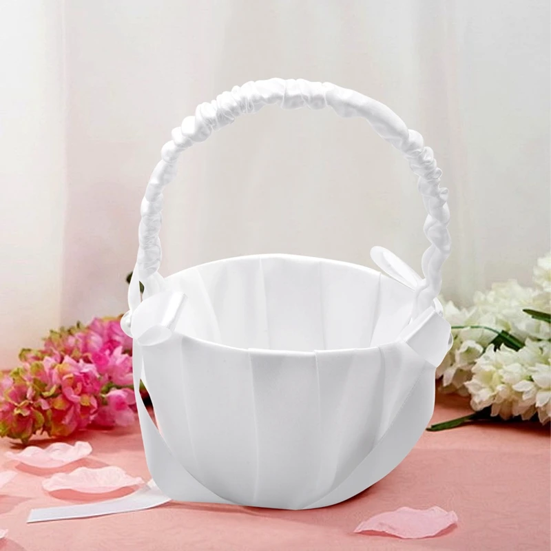 2 Pack Wedding Satin Flower Basket,Romantic Bowknot Rose Flower Girl Basket-AD33