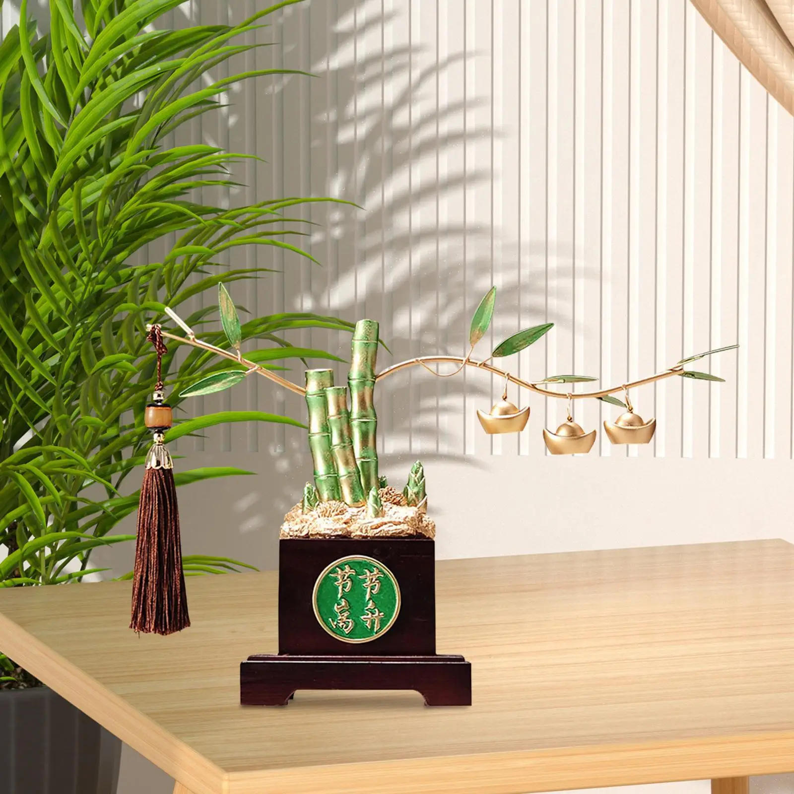 Bamboo Statue Ornament Chinese Style Bamboo Sculpture Feng Shui Figurine for Business Opening Bookshelf Bedroom Living Room Desk