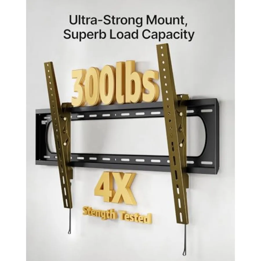 حامل تلفزيون جداري عالي التحمل لـ 60120 تلفزيونات كبيرة تصل إلى 300 رطل 4X تم اختباره آمنًا 10 إمالة للعرض الخالي من الوهج منخفض المستوى S #3