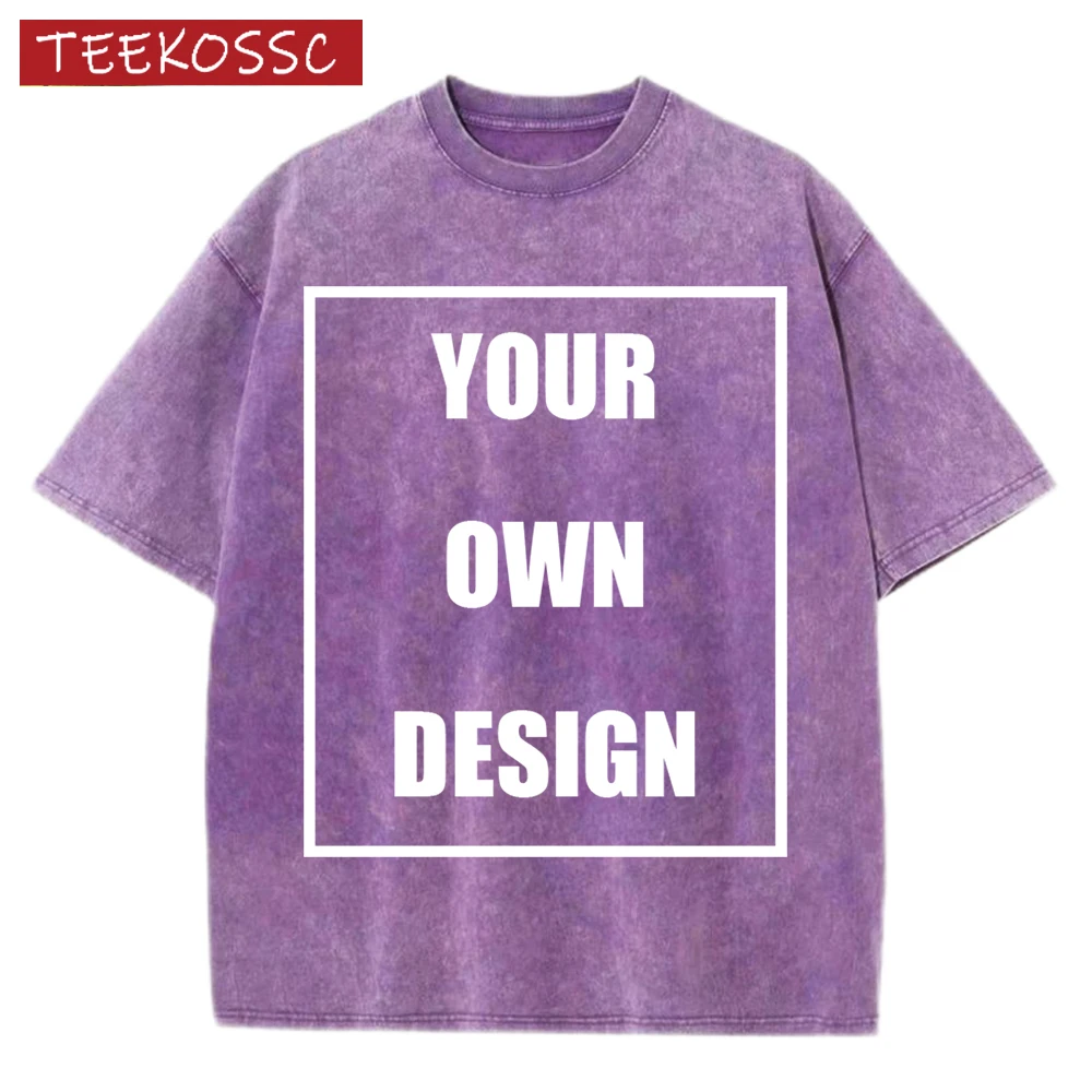 Custom Your Logo Print Summer Cool Snow Wash T-Shirt Cotton Casual Loose Short Sleeve Fashion Retro Tee Soft Couple Streetwear
