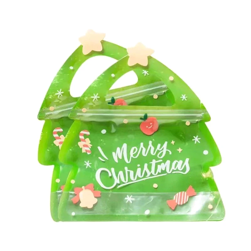 10Pcs Christmas Gift Bag For Candy Chocolate Cookie Nougat Biscuit Packing Gift Tree Santa Zipper Bags Kids New Year Party Gift