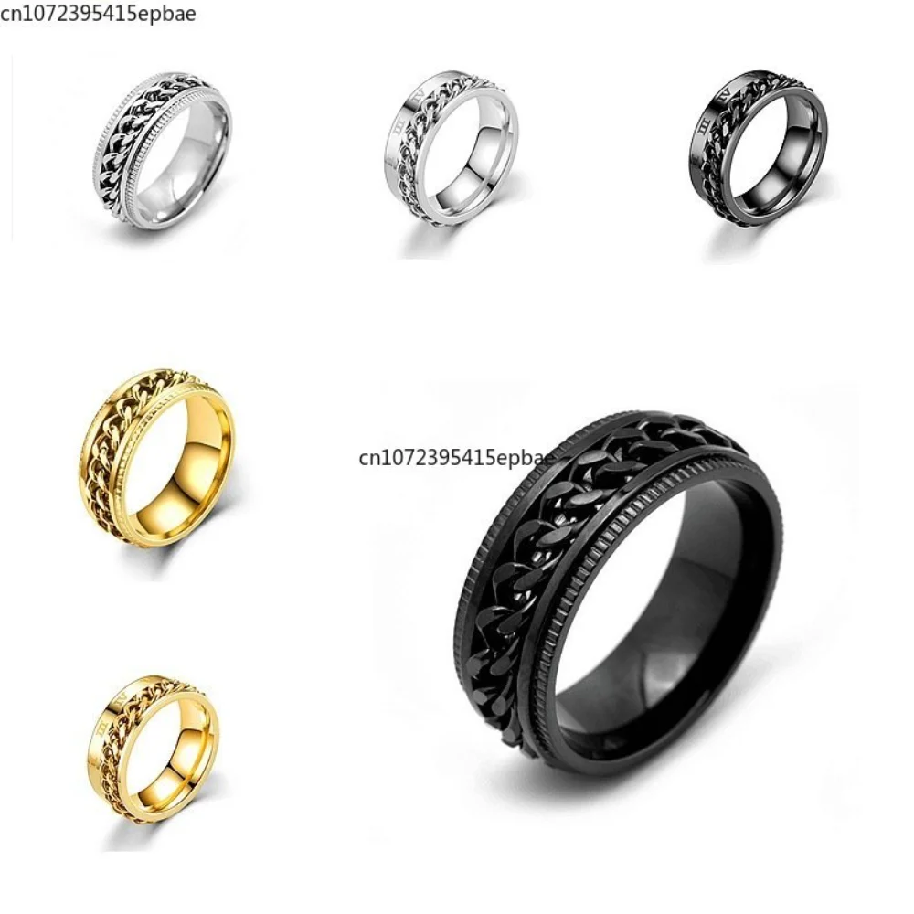 Male Ring Rotating Titanium Steel Chain Ring Bottle Opening Ring Gift 3D Printing Magic World Stainless Steel Never Fades Ring