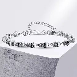 Vnox Gothic Full Skull Link Chain Bracelets for Men Boys, Cool Ghost Head Skeleton Punk Motorcycle Wristband, Halloween Jewelry