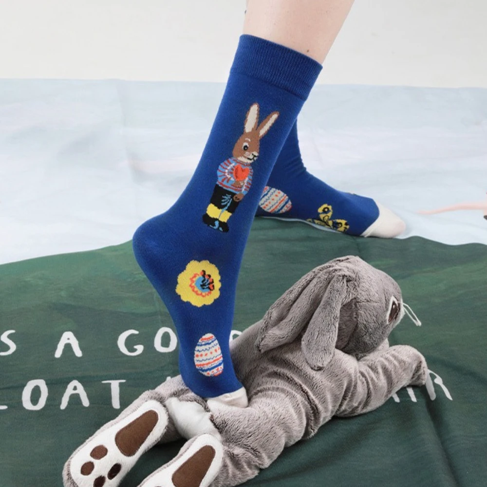 New Women Cotton Korean Designer Cute Forest Animal Cat Socks Female AB Mid-Calf Squirrel Rabbit Personality Funny Novelty Socks