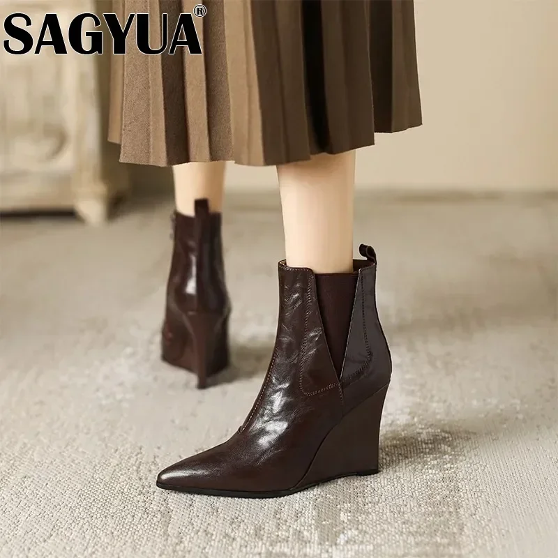 Sexy Pointed Toe Women high heels Shoes Fashion Wedges Ankle Boots 2025 Trend New Party Dress Elegant Hot Sale Zapatos De Mujer