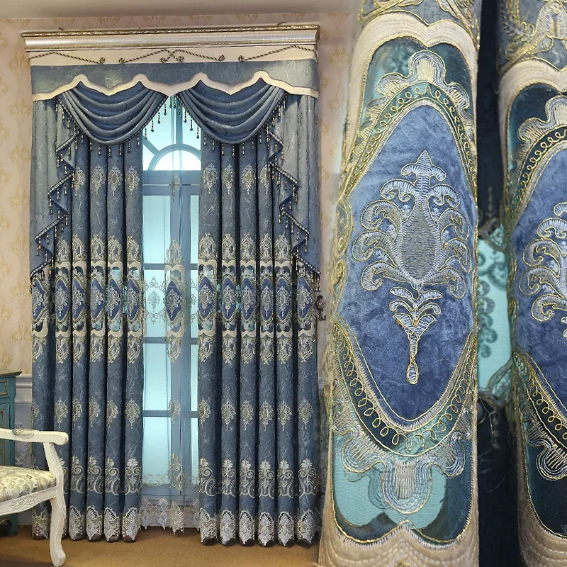 European Palace Luxury Embroidery High Shading Carved  Curry Villa Windows Valance Curtains for Living Dining Room Bedroom