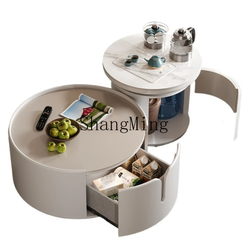 

ZYH Home Light Luxury Modern Simple High-end Cream Wind Mobile Tea Table Kung Fu Tea Integration