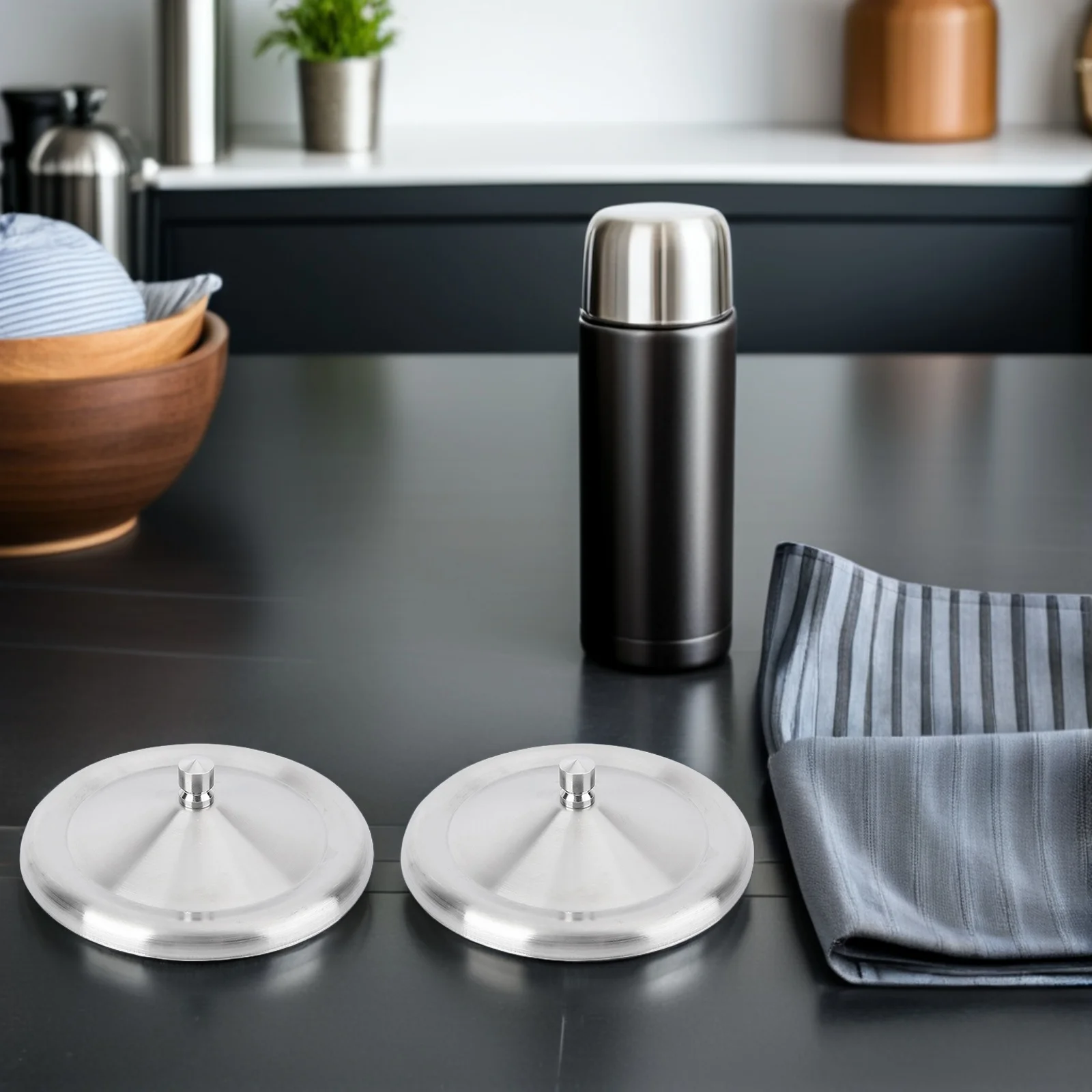 

2Pcs Stainless Steel Cup Covers Round Mug Lid Dust Proof Leak Resistant for Glass Ceramic Mugs Home Party Camping Use