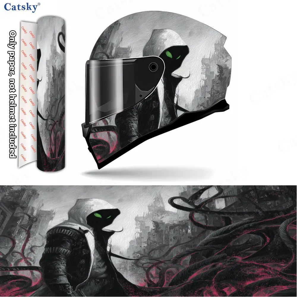 White mysterious figure Print Helmet stickers , PVC Material Multifunctional Helmet Stickers, Scratch-Resistant & Fade-Proof, Ea