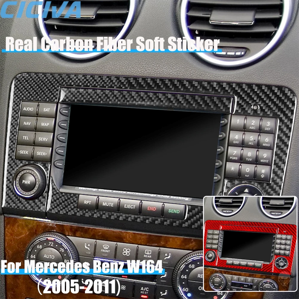 

Real Carbon Fiber Car Accessories Center Radio Control Panel Trim Cover Soft Sticker For Mercedes Benz M Class W164 2005-2011