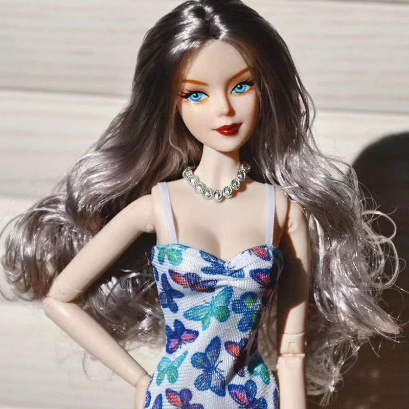 30cm Lady Doll\'s Head with Big Wavy Curly Hair 1/6 Dress Up Accessories Girls Diy Toys