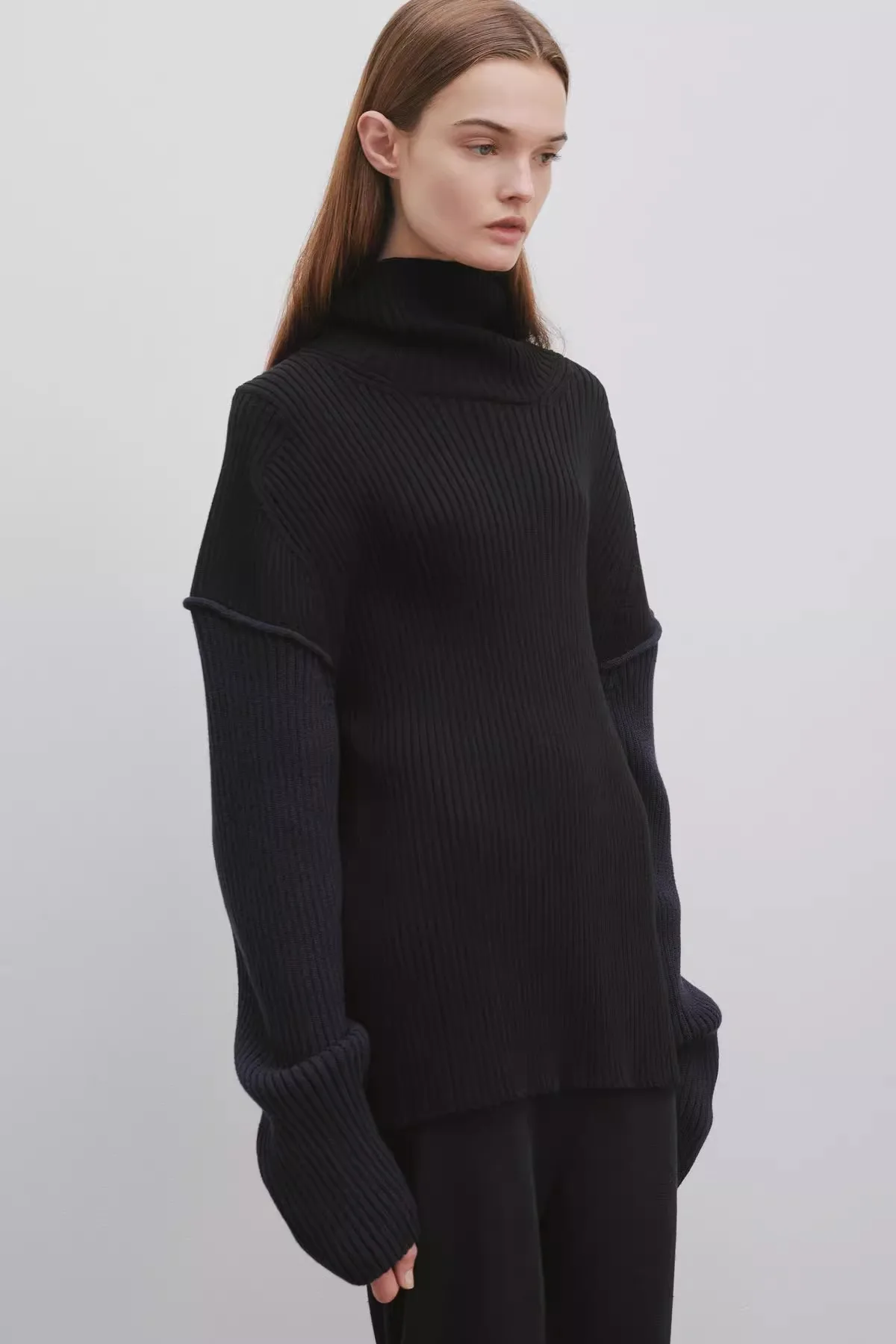 R0W Brand Women's Sweater Long High Collar Knitted Pullover Simple Solid Color Design Luxury Brands Fashion Leisure Slim Tops