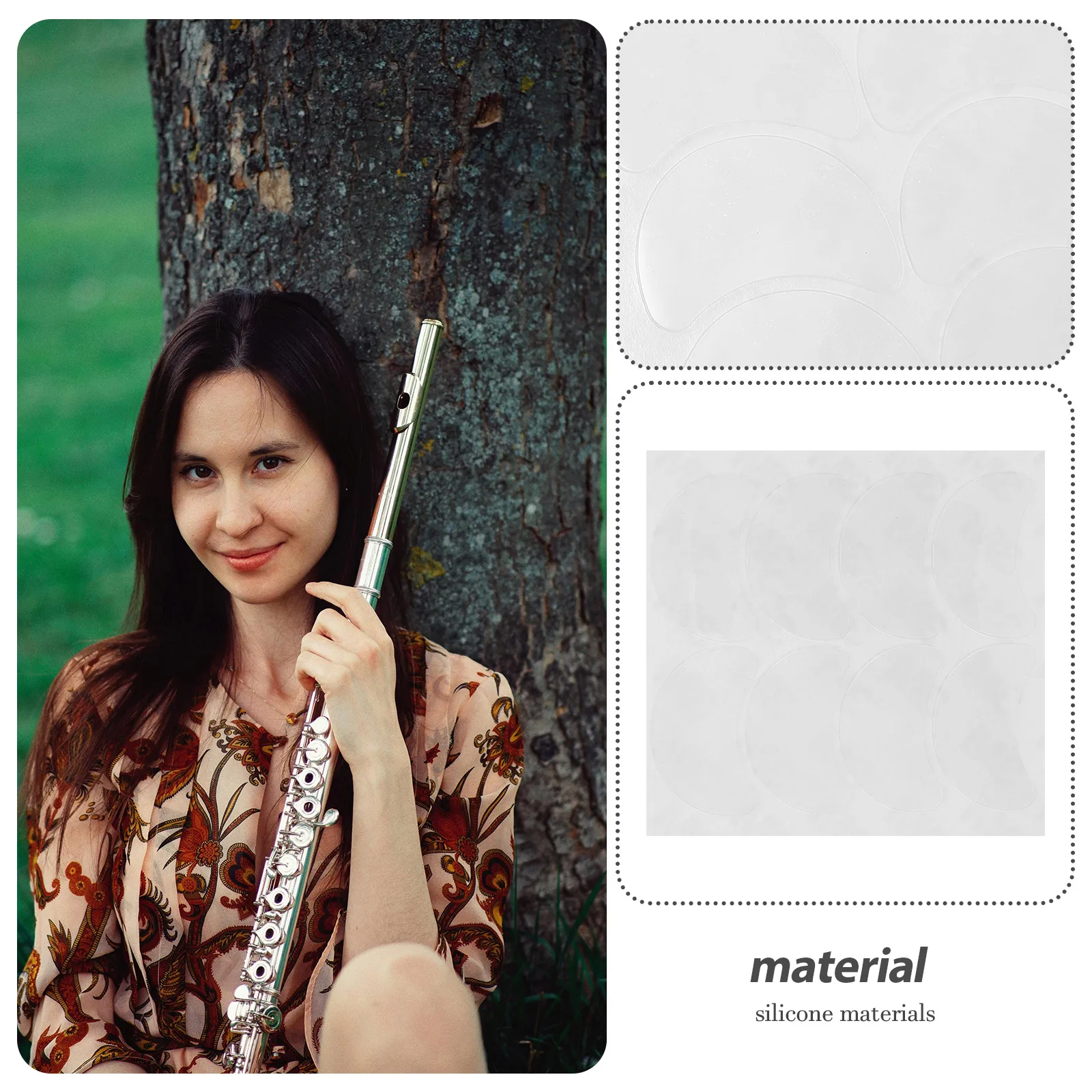 

3 Sheets Flute Mouthpiece Pads Moon Shaped Transparent Silicone Alto Tenor Saxophone Mouthpiece Cushions Patch 04mm