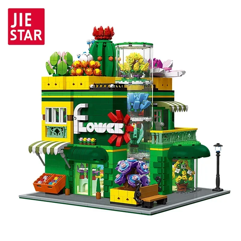 Creative Street View Architecture Building Blocks Potted Plant Shop 3D DIY Bricks Model Figure Toys for Kids Santa Birthday Gift
