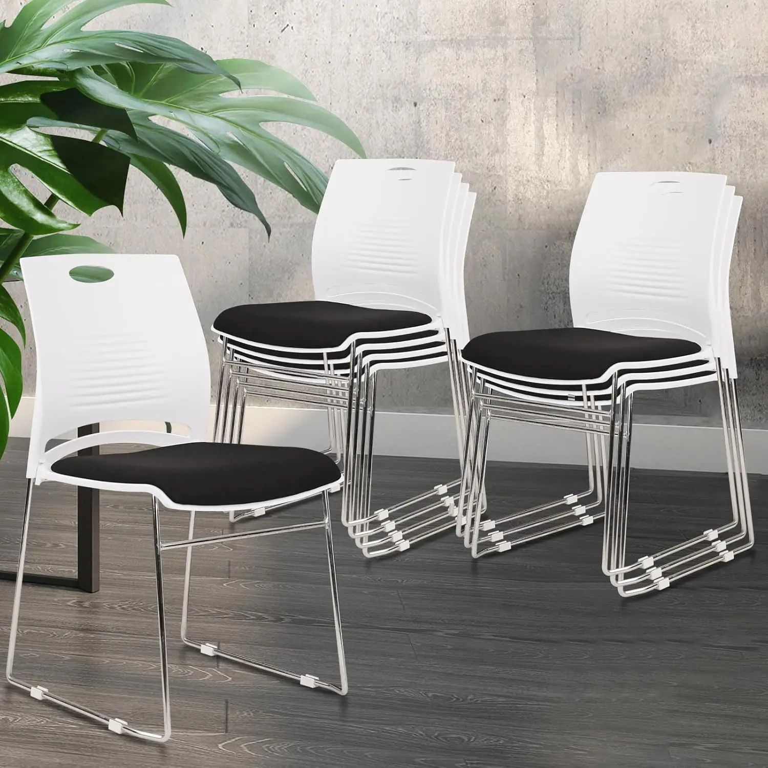 

Stacking Home Office Guest Chair, Reception Stackable Chairs with Metal Sled Base, Conference Lobby Waiting Training School