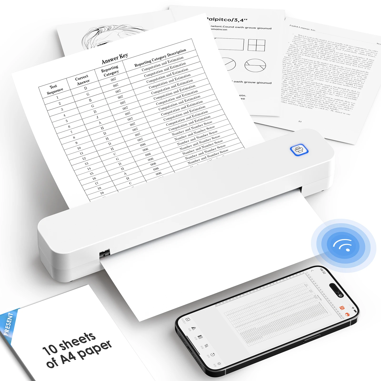 Mini Portable A4 Thermal Printer Desktop Inkless Photo PDF Document Printer for Office Home Travel HD Printing