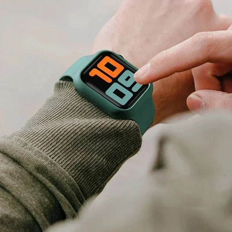 زجاج + حافظة + حزام لساعة أبل 44 مللي متر 40 مللي متر 45 مللي متر 41 38 42 46 مللي متر سيليكون الساعات سوار iWatch سلسلة 10 9 7 6 5 4 3 SE